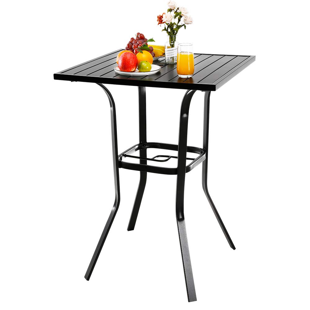 Emerit Outdoor Patio Bar Height Square Metal Bistro Table with Umbrella Hole - Perfect for Backyard, Garden, and Poolside Dining - Durable Metal Frame for All-Weather Use