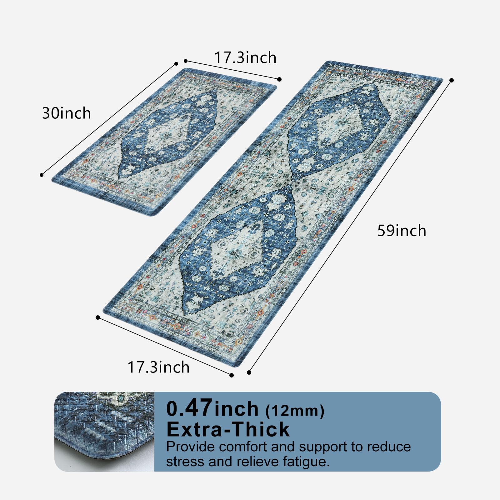 Boho Kitchen Rugs Set of 2 - Non-Slip Anti-Fatigue Floor Mats for Kitchen, Standing Desk & Laundry - Waterproof Cushioned Foam Mats (17