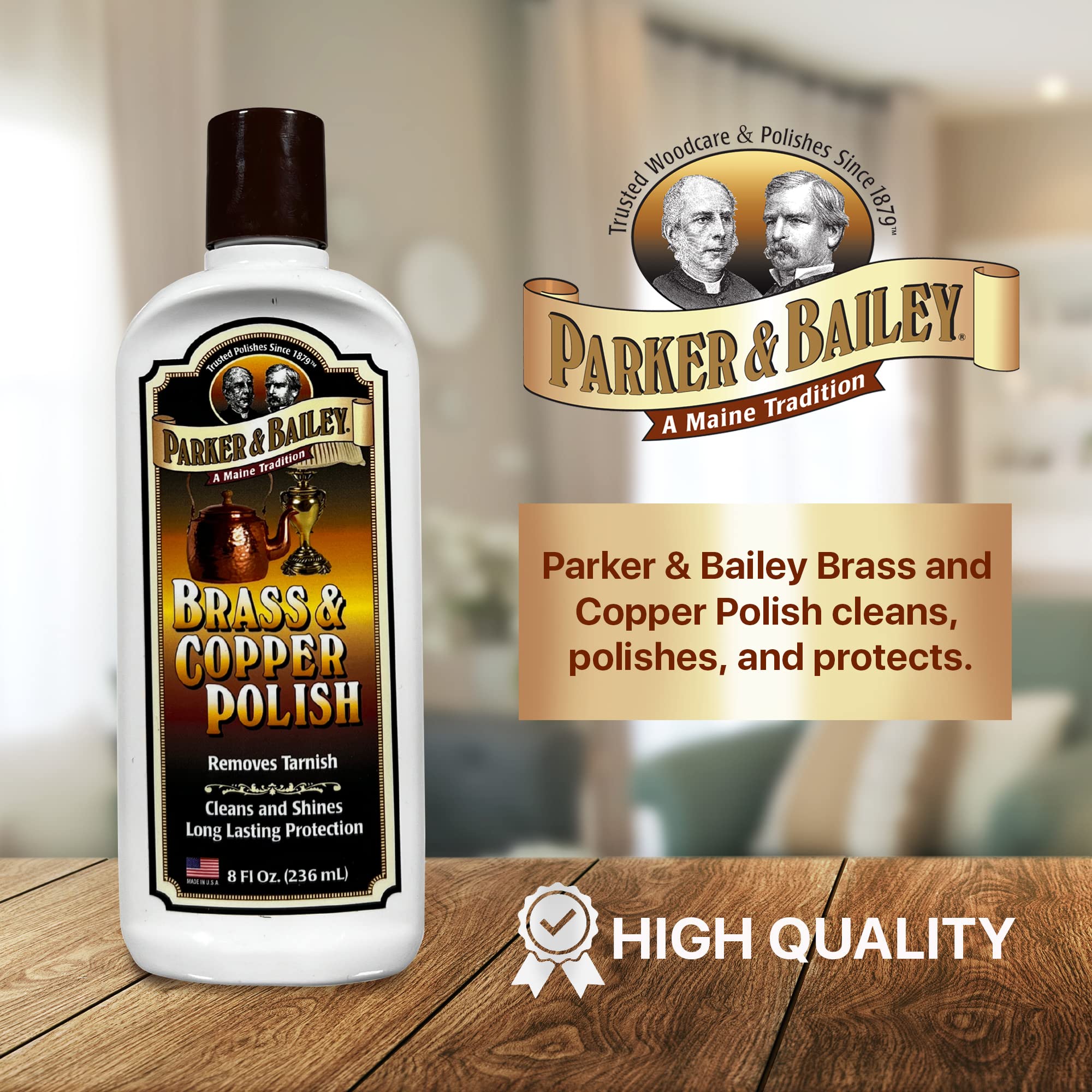 **PARKER & BAILEY Brass and Copper Polish Cleaner – Tarnish Remover & Metal Polish Cream for Antique Decor, Pans, Jewelry & Furniture (8 Oz) – Restores Shine for Kitchenware, Collectibles & Home Decor**