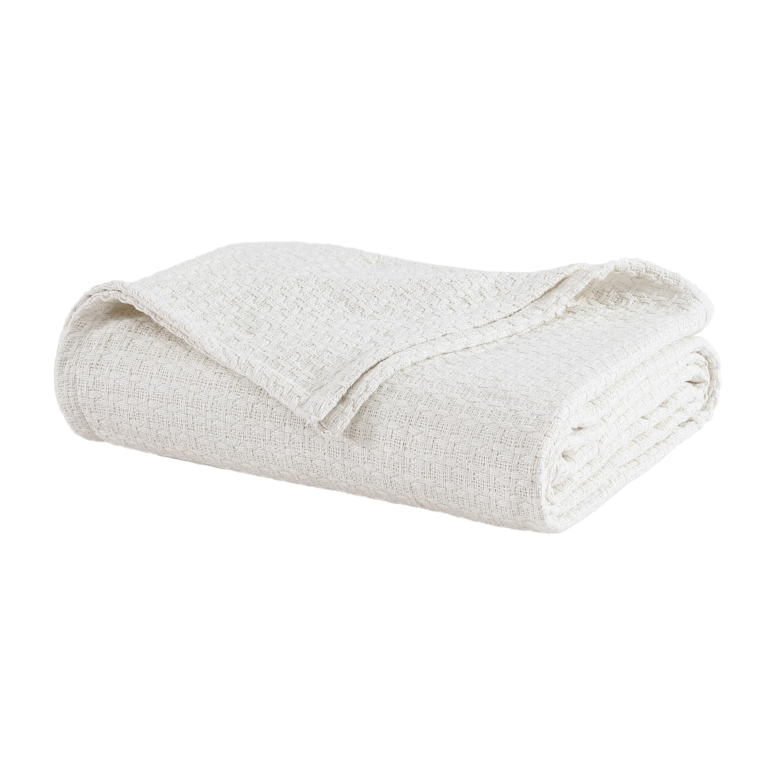 Beatrice Home Fashions 100% Cotton Waffle Weave Blanket - King Size, Ivory | Lightweight & Breathable All-Natural Cotton Bedding | Perfect for Hotels, Guest Rooms & Cozy Home Use