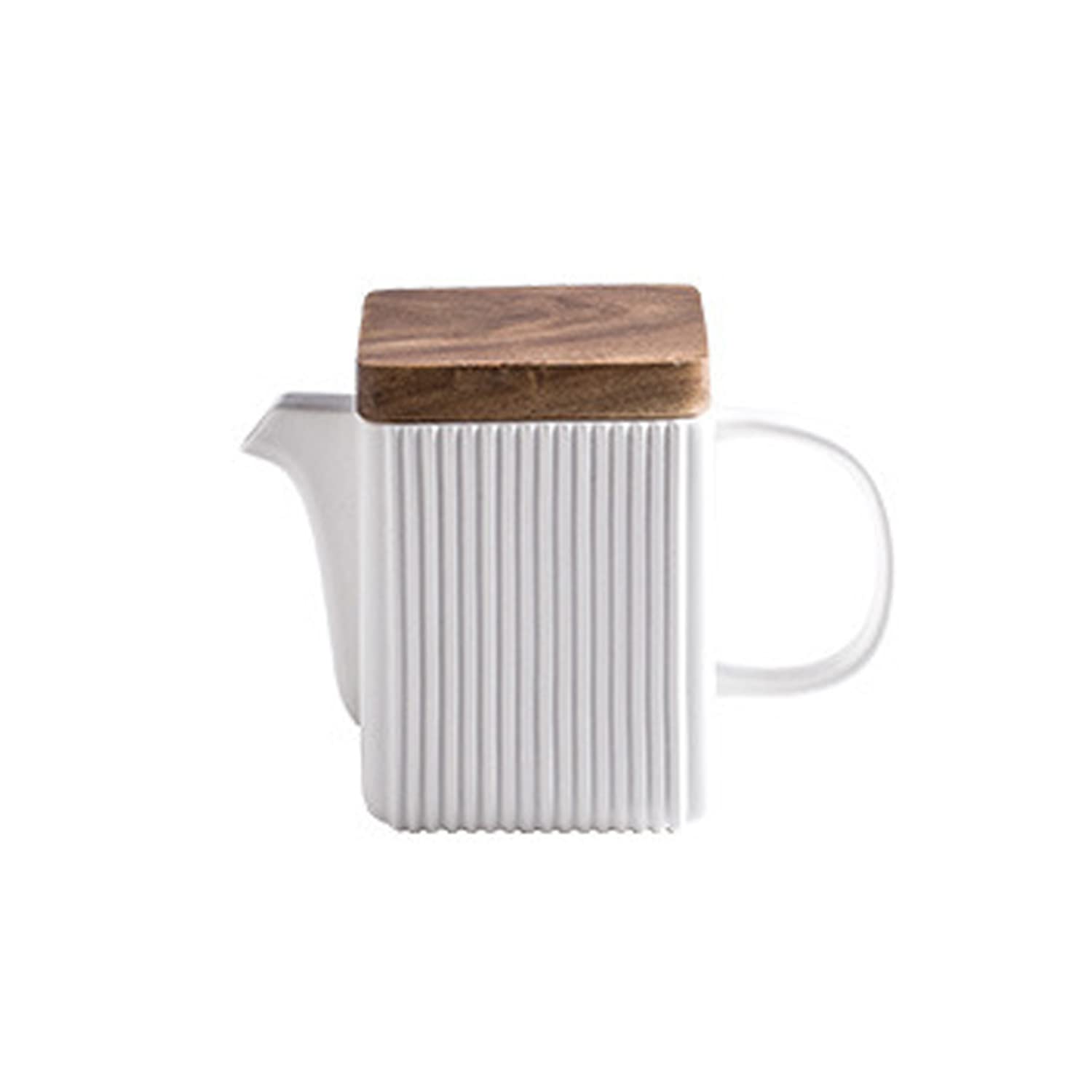 SOOMILE 22oz Ceramic Tea and Coffee Pot with Wooden Lid & Stainless Steel Infuser - Square White Design for Espresso, Cappuccino, and Loose Leaf Tea | Perfect for Home, Office, and Gift Giving