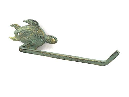 Antique Bronze Cast Iron Sea Turtle Hand Towel Holder - 10 Inch Rustic Bathroom Decor for Coastal, Beach, or Nautical Theme Homes