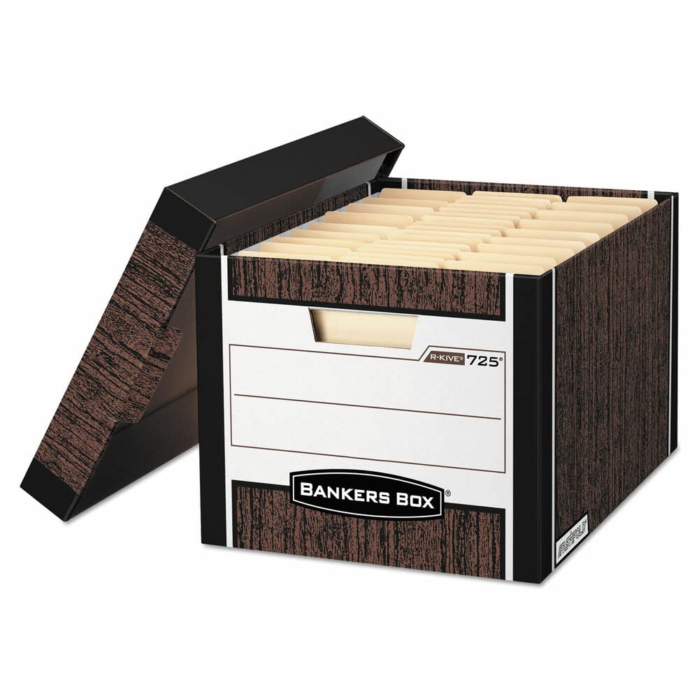 R-KIVE Max Storage Box with Locking Lid - Letter/Legal Size, Woodgrain Finish (12-Pack) - Perfect for Office, Home, or School Organization and Document Storage