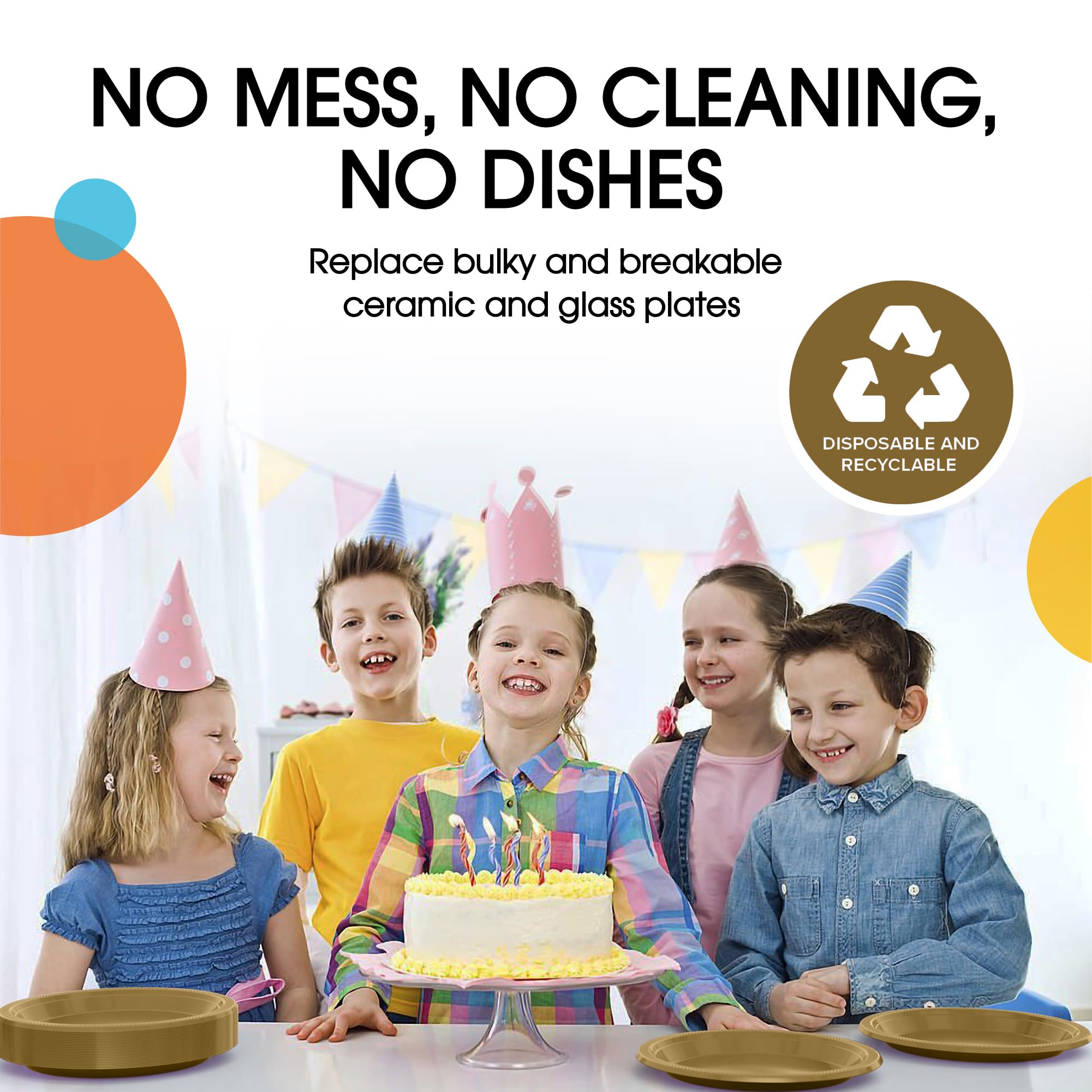Premium 7-Inch Gold Plastic Dessert Plates - Elegant Disposable Salad Plates for Parties, Weddings & Events - 100-Pack Solid Color Tableware for Elegant Dining & Catering