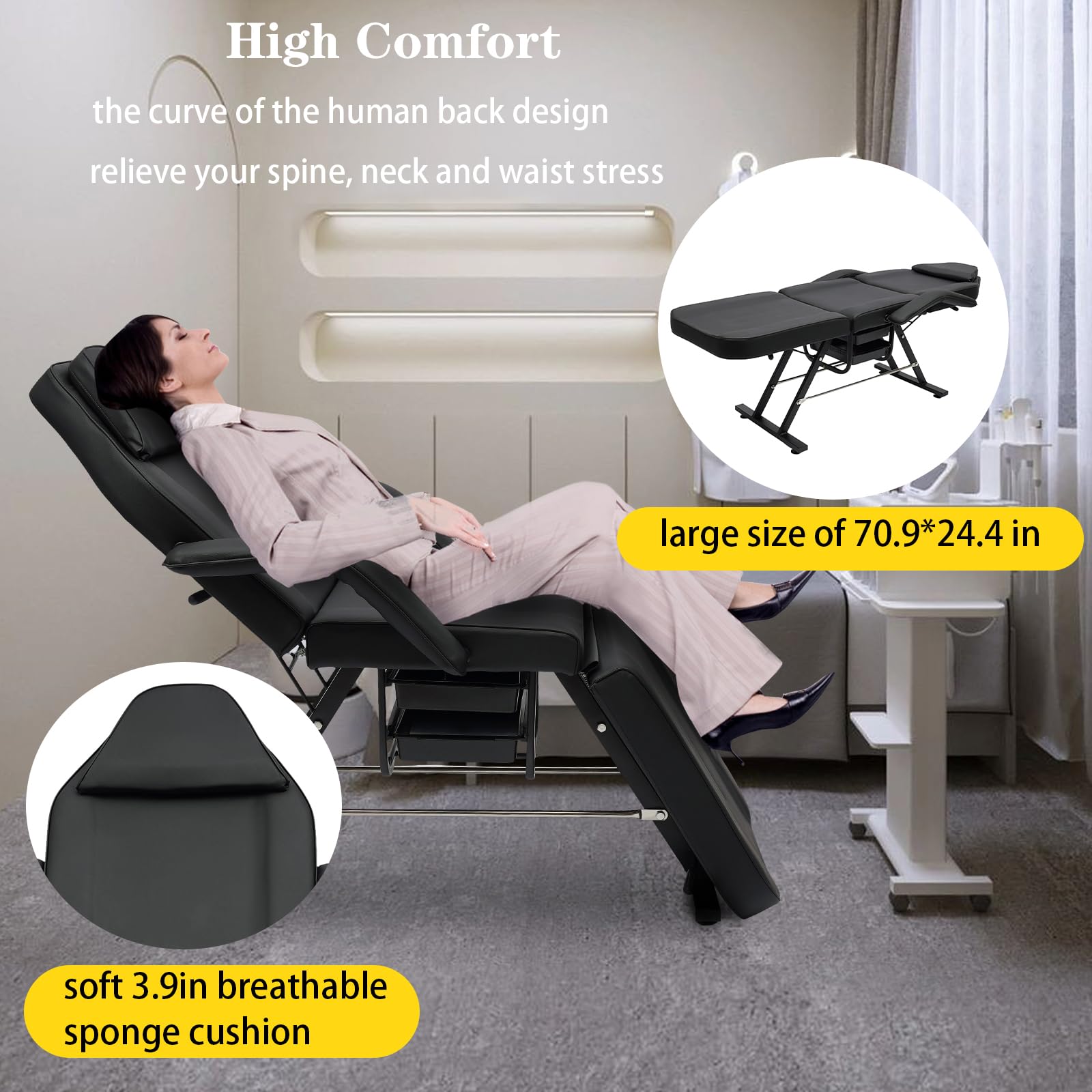 Professional Adjustable Tattoo Chair & Massage Bed for Salon, Spa & Tattoo Studio - 65° Backrest & 70° Foot Tilt - Multi-Purpose Salon Equipment for Barber, Facial & Client Comfort - Perfect for Tattoo Artists, Massage Therapists & Beauty Professionals