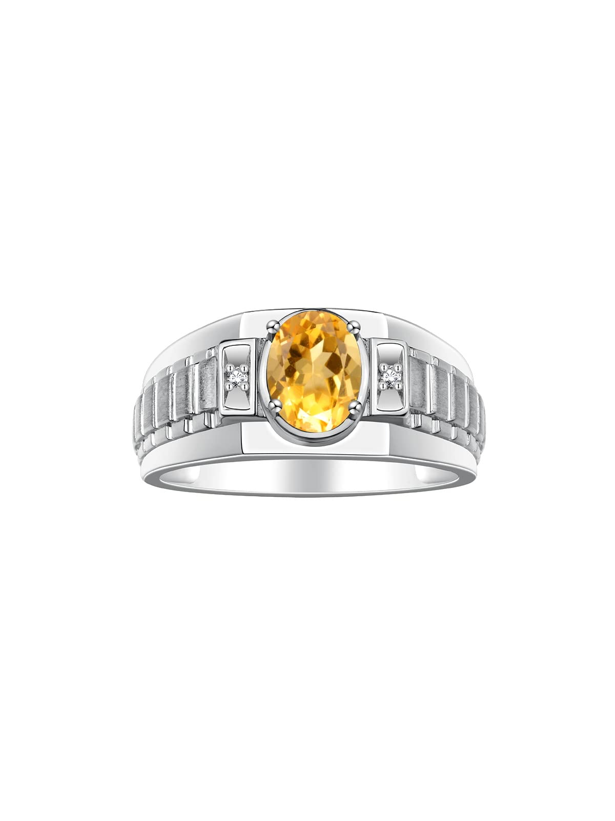 Rylos Men's Sterling Silver 8X6MM Oval Gemstone & Diamond Ring – Classic Designer Birthstone Jewelry for Men, Sizes 8-13 | Perfect for Weddings, Anniversaries & Gifts