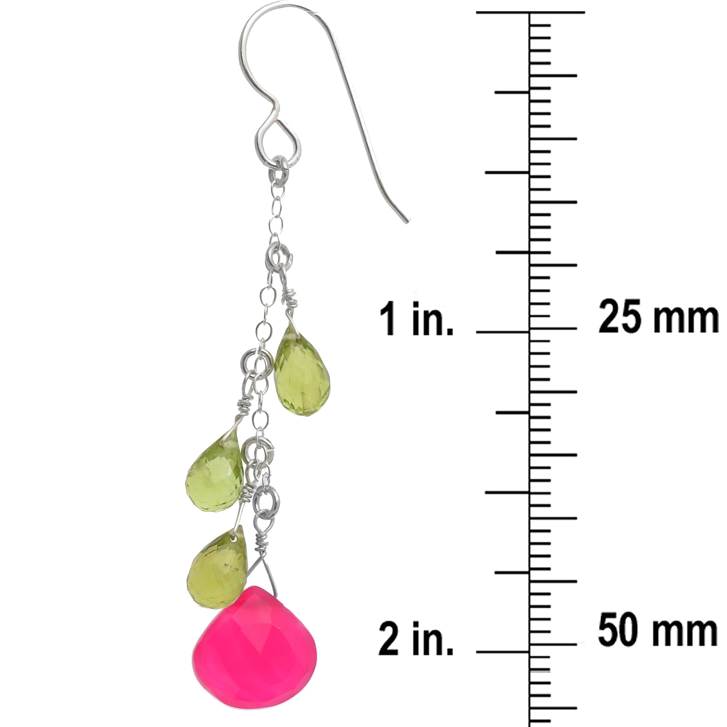 Handmade Sterling Silver Earrings with Natural Hot Pink Chalcedony & Peridot Briolette Gemstones | ASHANTI Jewelry for Women | Perfect for Parties, Weddings & Special Occasions