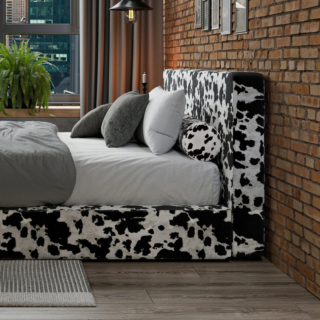 Premium Ultra Headboard - Vegan Cowhide Leather Upholstered Bed Frame for Modern Bedroom Decor | Eco-Friendly & Stylish Home Furniture