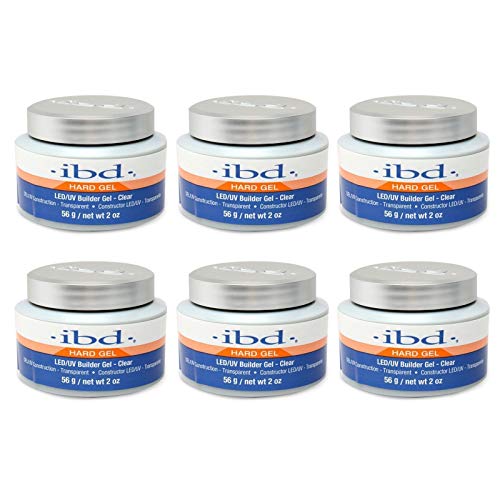 ibd Hard Gel LED/UV Builder Gel Clear - 56g/2oz (6-Pack) for Professional Nail Extensions & Strengthening - Perfect for Salon & Home Manicures