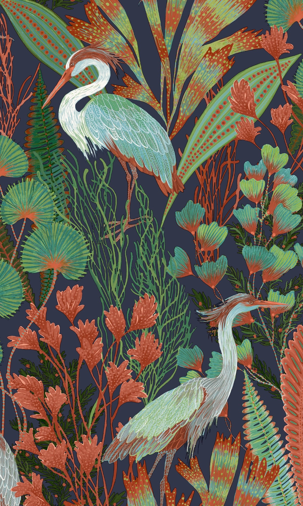 Blue Heron Birds Tropical Wallpaper R8896 - Exotic Floral Nature Design for Living Room, Bedroom & Office Decor
