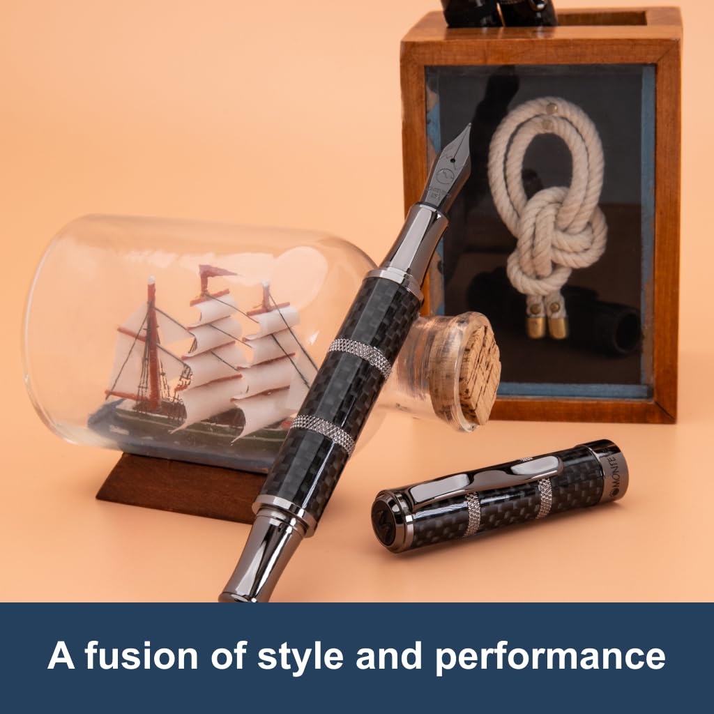 Monteverde USA Regatta Sport Full Carbon Fountain Pen - Fine Nib, Carbon Fiber & Gunmetal, Refillable Ink Converter | Premium Writing Gift for Professionals, Students & Collectors | Office, School & Signature Use