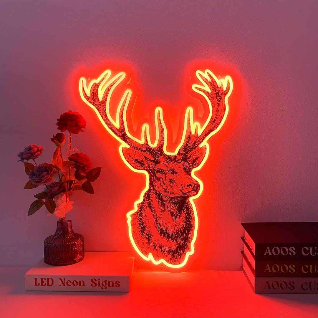 **Deer Neon Signs for Wall Decor - Custom LED Neon Lights for Bedroom, Home, Wedding & Party - Aesthetic Room Lighting for Bathroom & Kitchen - Perfect for Gifts, Bars & Cafe Decor**