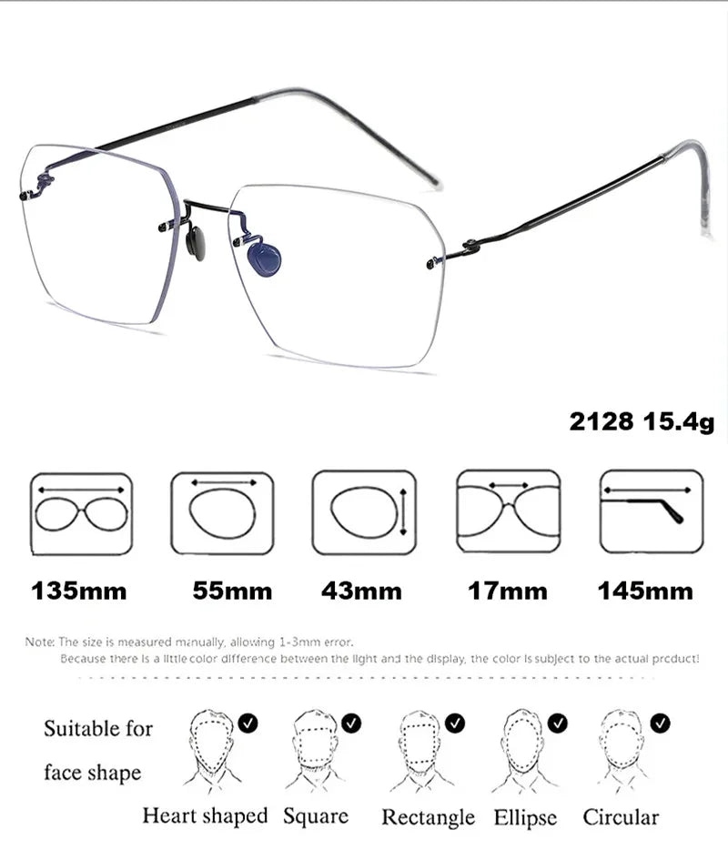 Aimee Women's Rimless Flat Top Polygon Titanium Eyeglasses 92128 - Lightweight & Durable Titanium Frame for Work, Reading & Fashion