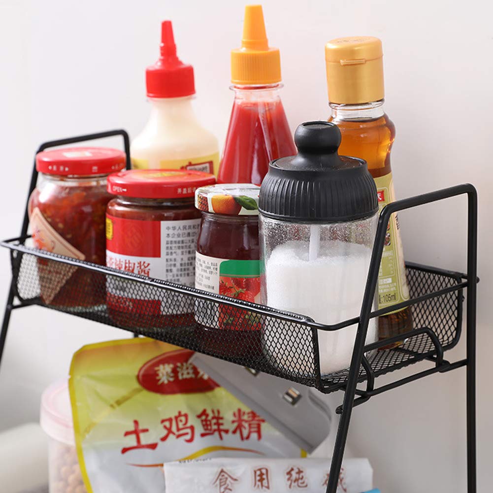 2-Tier Spice Rack Organizer - Countertop & Bathroom Shelf Organizer for Spice Jars, Sauce Bottles & Can Storage (Black) | Perfect for Kitchen Counter, Pantry & Bathroom Organization