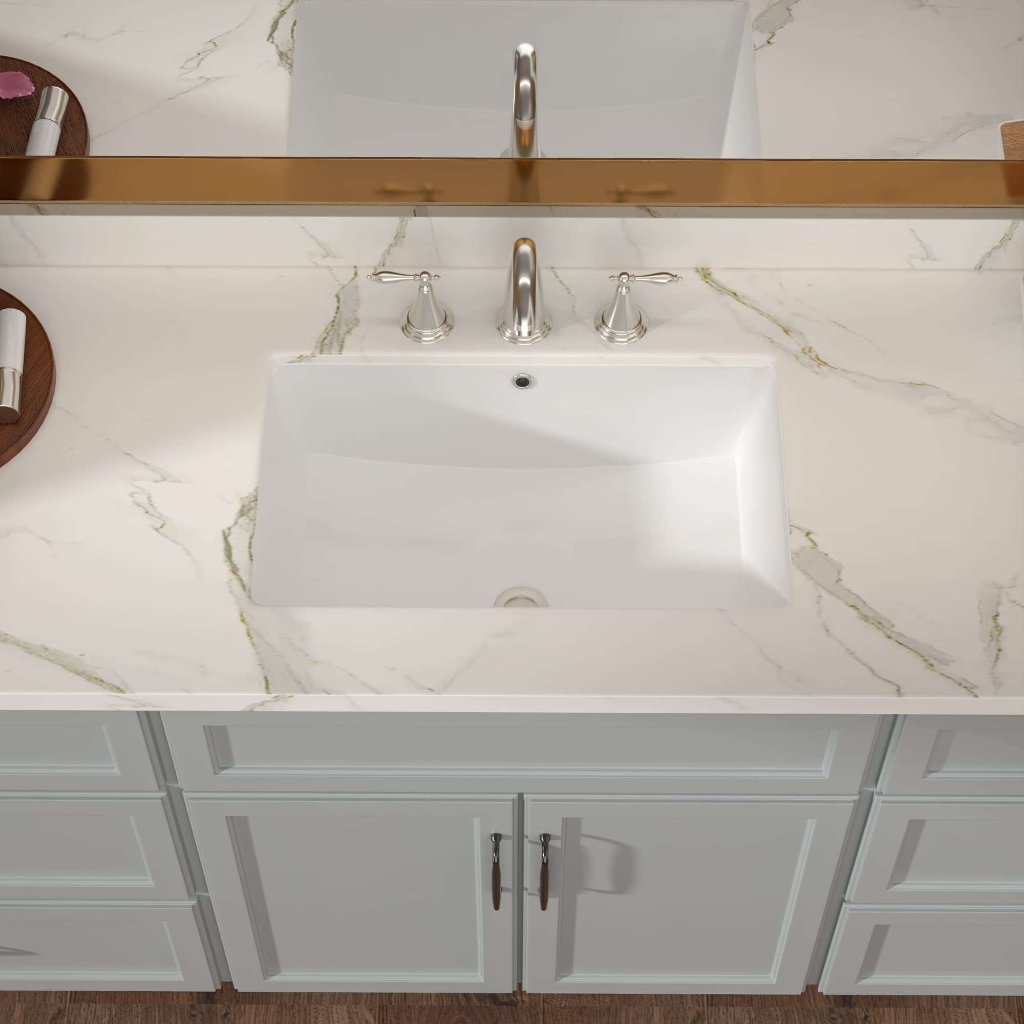 Lordear 21x13 Inch Undermount Bathroom Sink - White Porcelain Ceramic Vanity Sink with Overflow, Rectangle Under Counter Lavatory Basin for Modern Bathrooms | Perfect for Home Renovation & Spa-Style Bathrooms