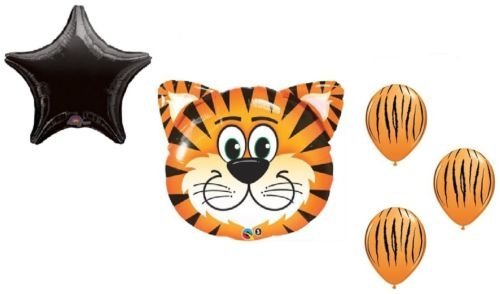 LOONBALLOON Tiger Stripes Orange Black Jungle Zoo Safari Party Balloons Set - 5 Mylar & Latex Balloons for Birthday, Baby Shower, and Wild Animal Theme Decorations
