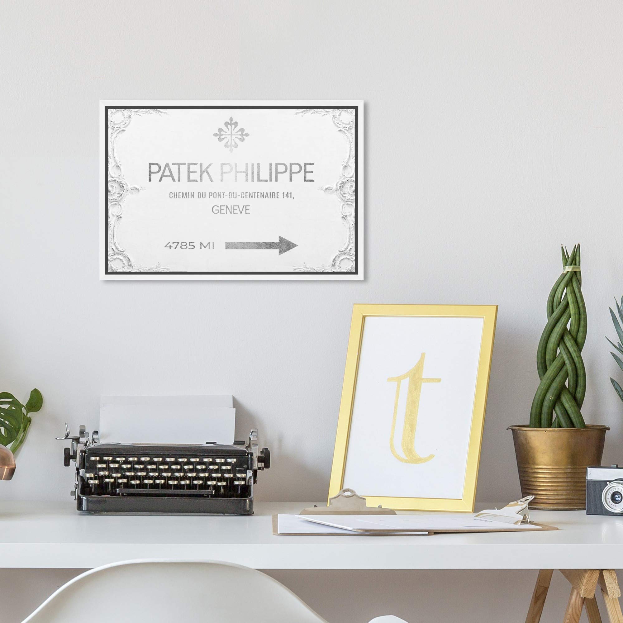 Oliver Gal Artist Co. Fashion & Glam Wall Art Framed Canvas Print - Geneva Watches Road Signs Home Decor, 15x10 Inches, Gray & White - Perfect for Living Room, Bedroom & Office Wall Decor