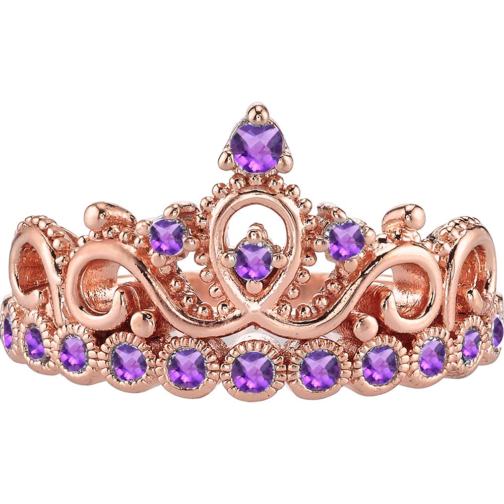 14K Rose Gold Amethyst Crown Ring for Women - Elegant Purple Gemstone Jewelry Gift for Birthday, Anniversary & Special Occasions | Perfect for Parties, Weddings & Date Nights