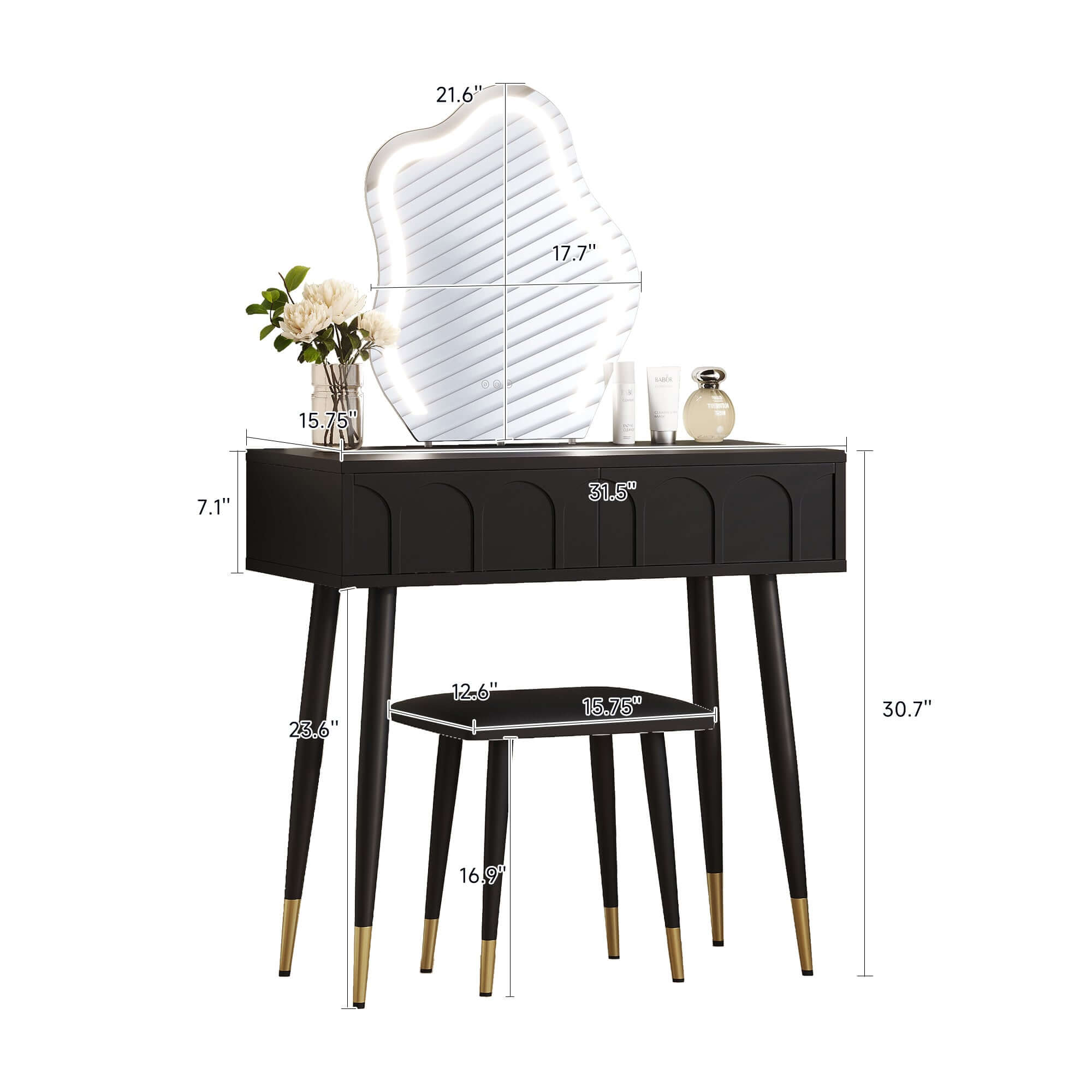 White & Black 31.5 Inch Two-Drawer Dresser with Mirror and Matching Chair - Perfect for Bedroom, Dorm Room or Guest Room Organization