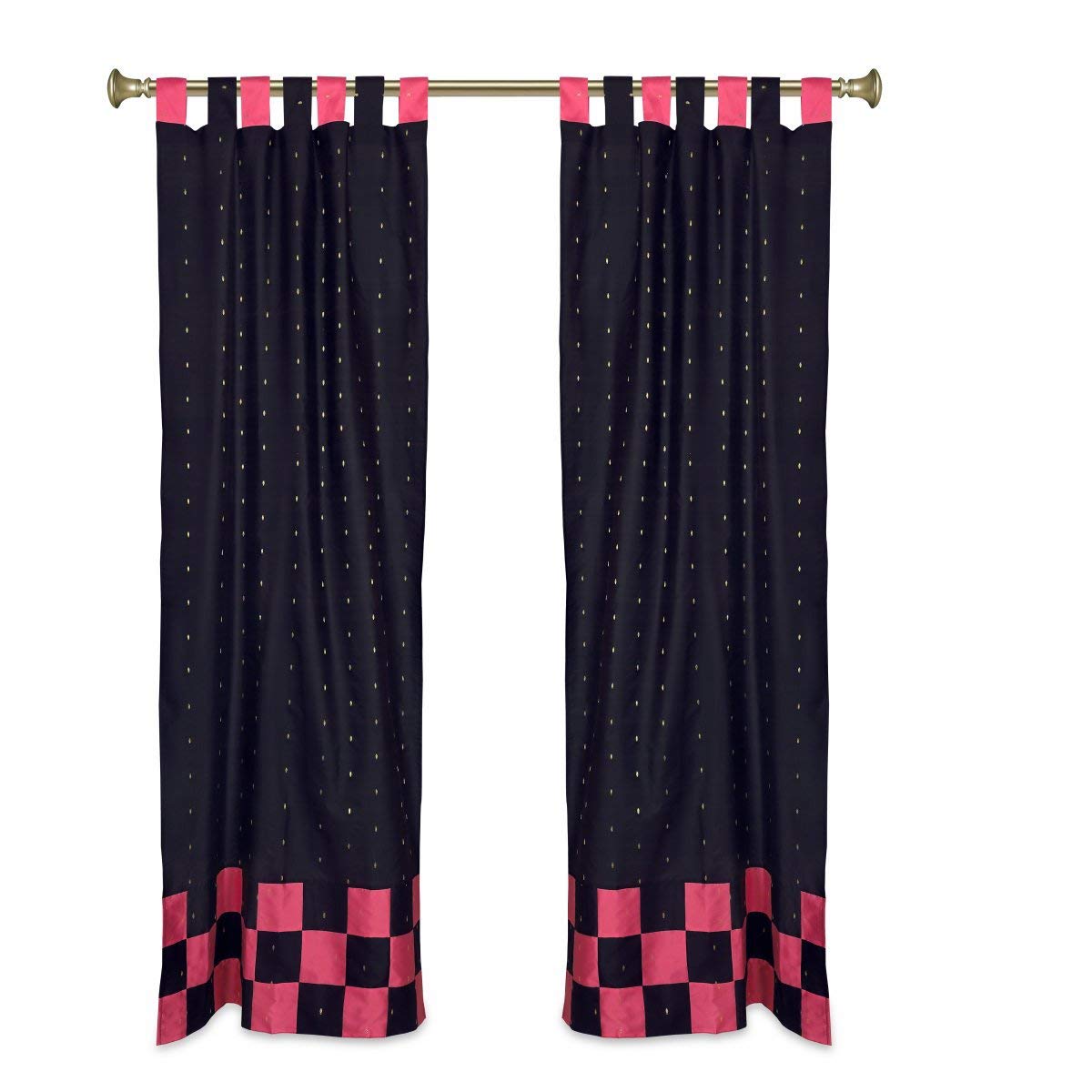 2 Elegant Black Indian Sari Tab Top Cafe Curtains - 36x36 Inches for Kitchen & Dining Room - Boho Chic Window Drapes for Coffee Shops, Restaurants & Home Decor