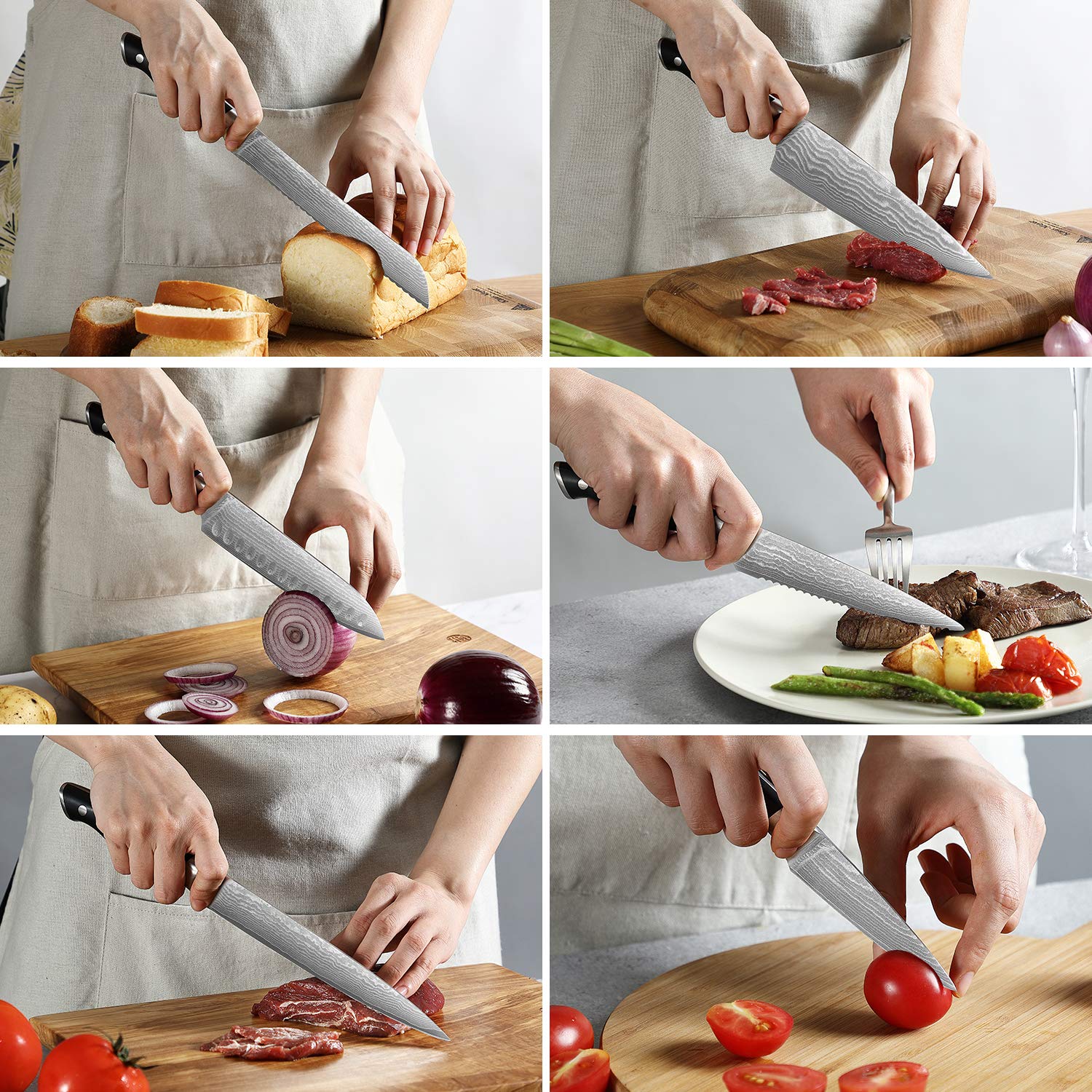 Premium 9-Piece Damascus Steel Knife Set with Block - Chef Knives, Sharpener & Kitchen Shears - Ergonomic ABS Handles - Perfect for Home Chefs & Professional Kitchens - Ideal for Slicing, Dicing & Food Prep
