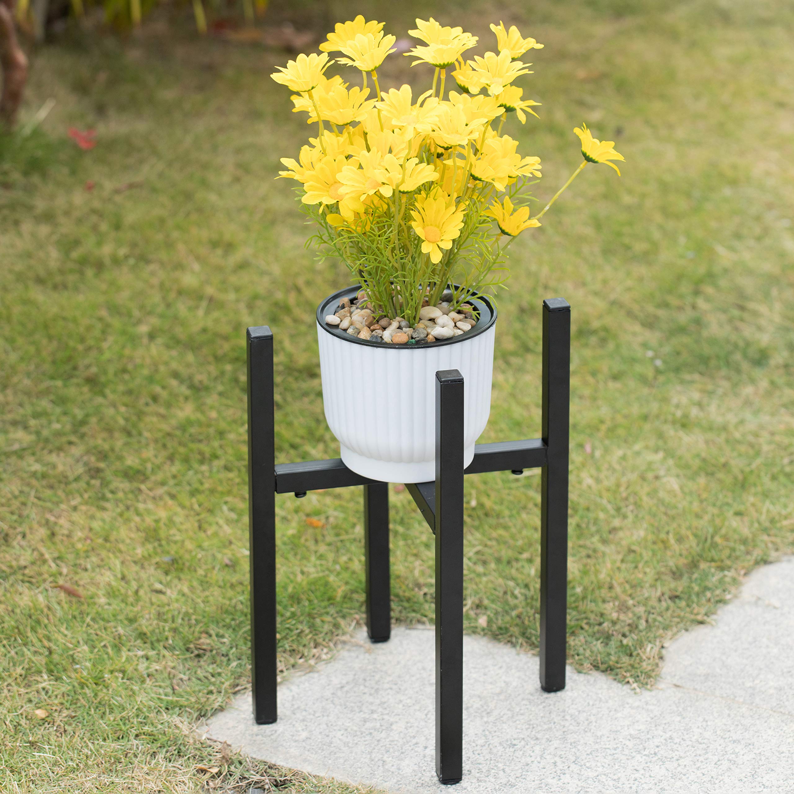 Gardenised QI003984 Adjustable Metal Plant Stand - Expandable 9.5 to 14.5 Inch Flower Pot Holder for Indoor Outdoor Plants - Black - Perfect for Balcony, Patio, Garden Decor