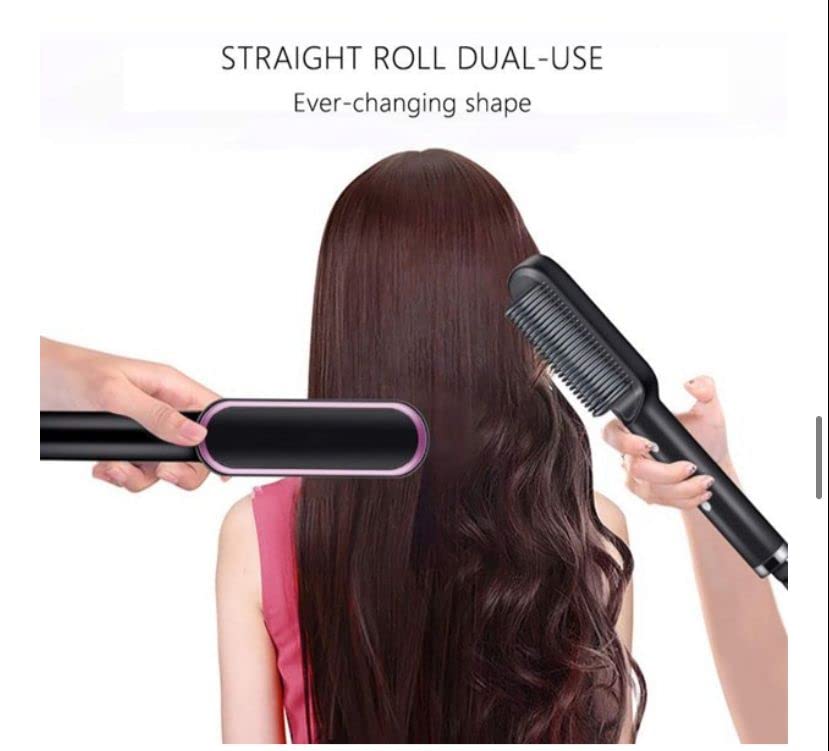Professional Hair Straightener Comb for Men & Women - Electric Straightening & Smoothing Brush with Ceramic Plates - Perfect for Home, Travel & Salon Styling (Grey)