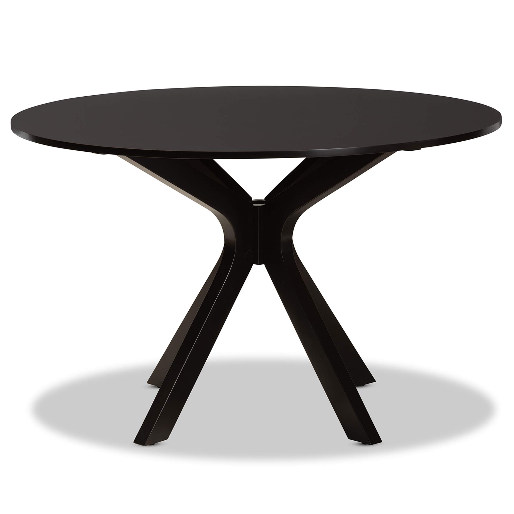 Baxton Studio Kenji 48-Inch Round Wood Dining Table - Modern Dark Brown Finish for Contemporary Dining Rooms & Kitchen Spaces