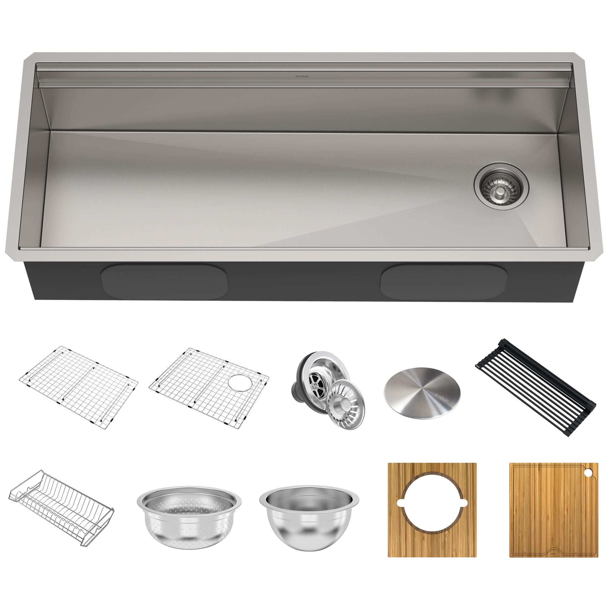 KRAUS KWU120-45 Kore 2-Tier 45-inch Undermount 16 Gauge Stainless Steel Kitchen Sink with Integrated Ledge & Accessories - Single Bowl Workstation for Modern Kitchens (Pack of 10) | Perfect for Meal Prep, Dishwashing & Entertaining