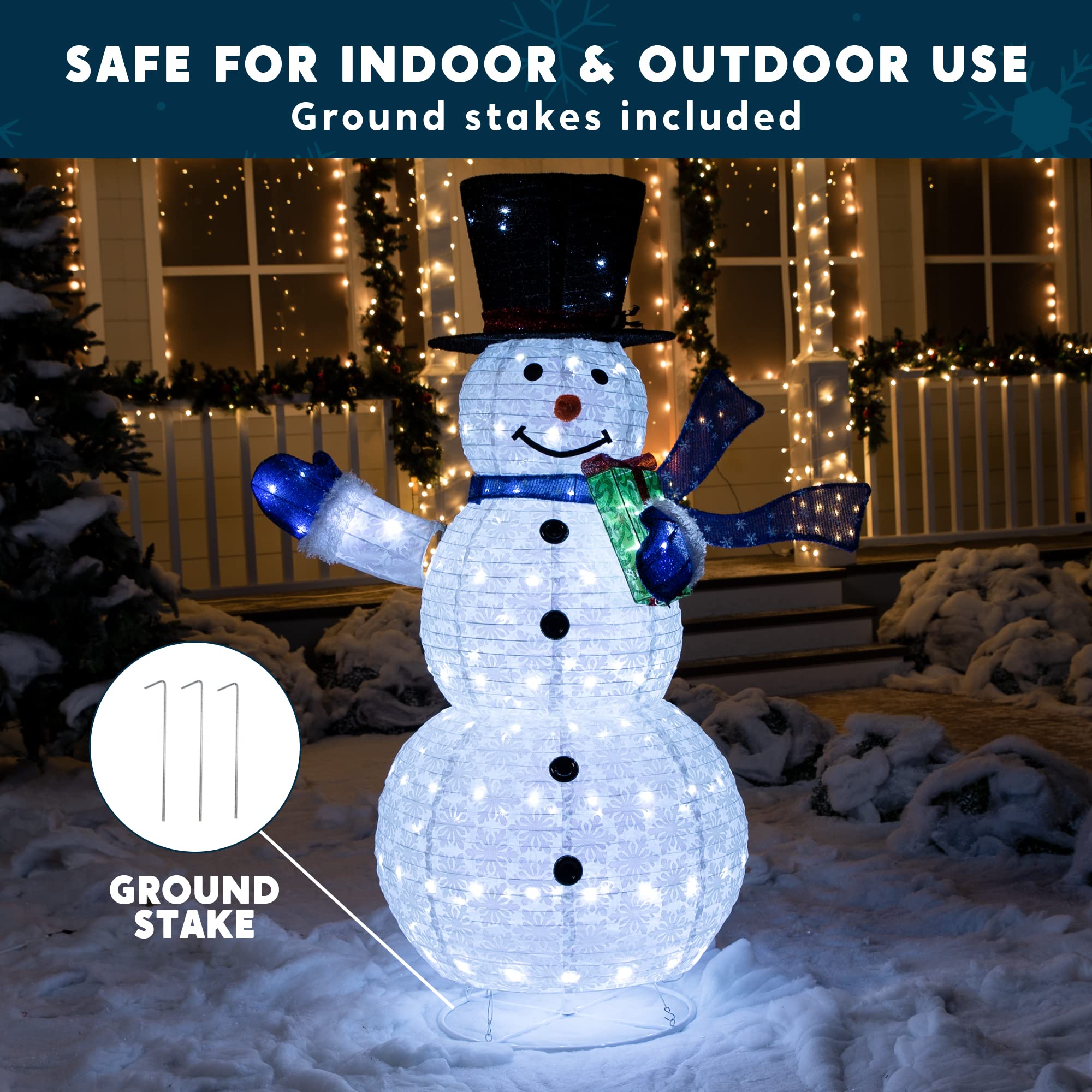 Joiedomi 150 LED Lighted Snowman Christmas Outdoor Decoration - Collapsible Holiday Yard Decor with Blue Scarf for Garden, Lawn & Backyard | Perfect for Xmas Party, Front Porch & Festive Seasonal Displays