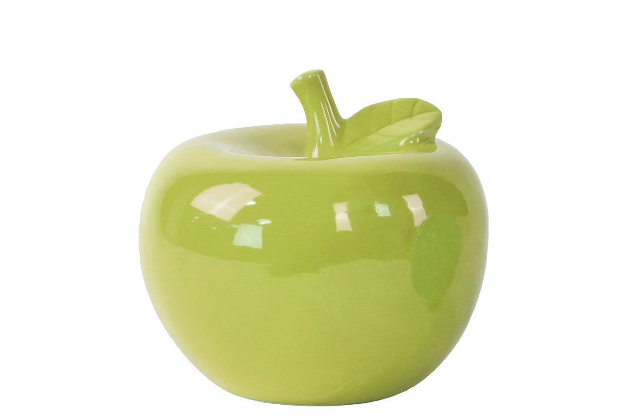 Glossy Green Ceramic Apple Figurine - Small Decorative Fruit Sculpture for Home Decor, Kitchen Countertop, or Gift Giving