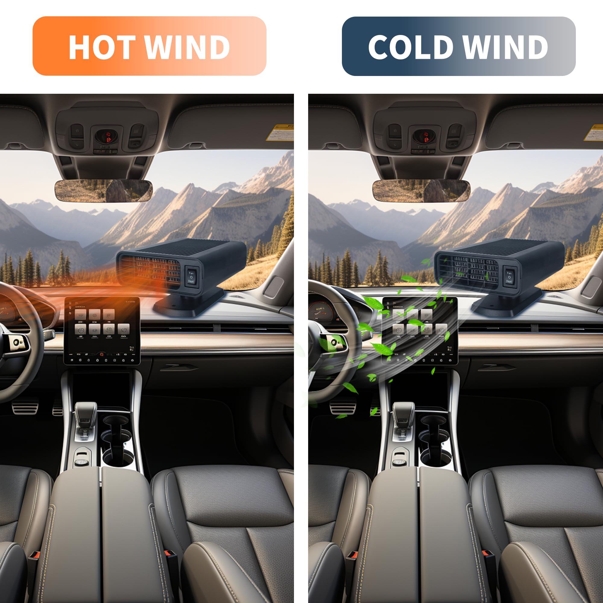 12V Portable Car Heater & Cooler - Fast Windshield Defrost Defogger for Vehicles, Dual Function Heating & Cooling, Plugs into Cigarette Lighter - Perfect for Winter Driving and Summer Road Trips