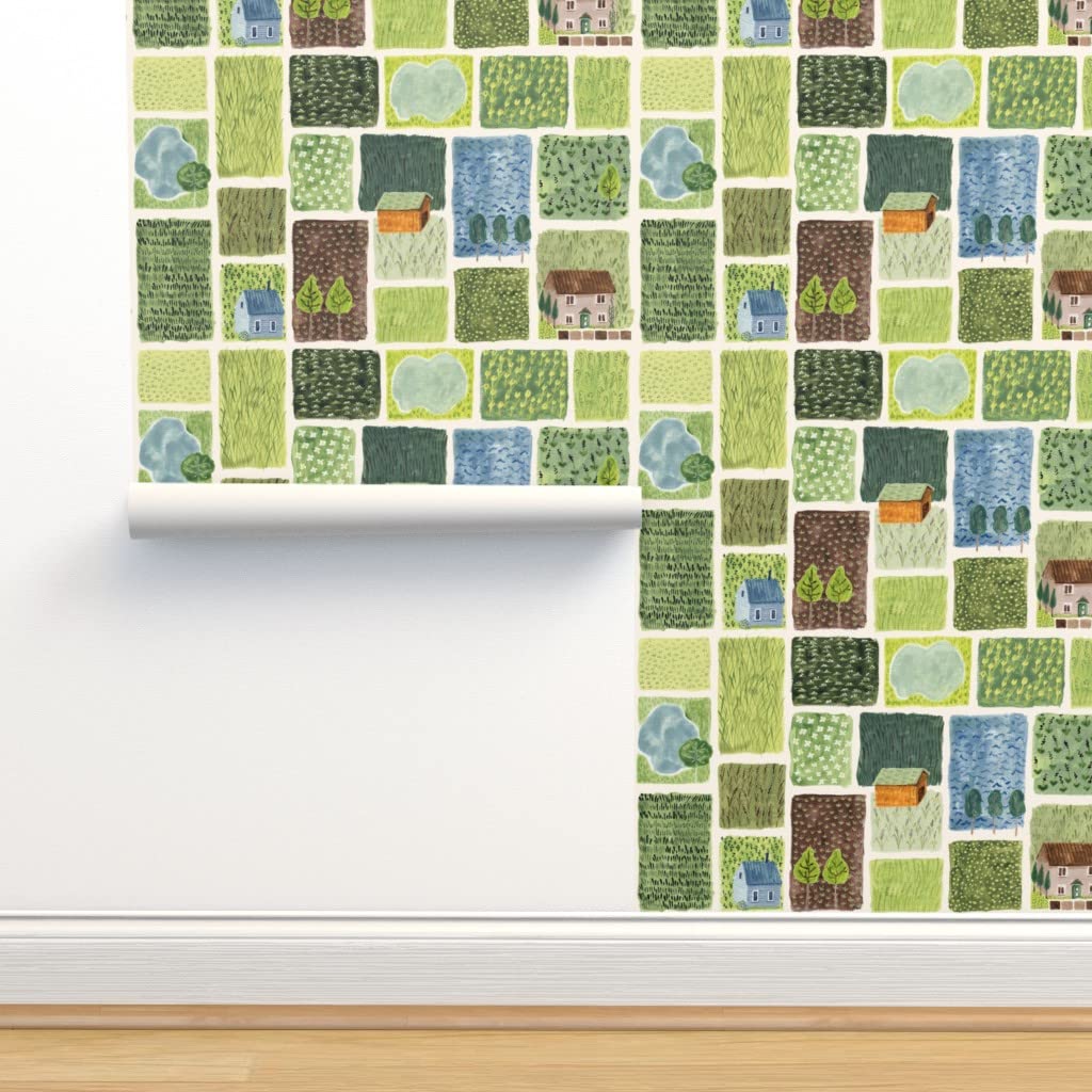 Peel & Stick Removable Wallpaper 9ft x 2ft - Wild Landscape Green Bean Plant Watercolor Design | Custom Hand-Drawn Botanical Wall Decor for Living Room, Bedroom & Nursery