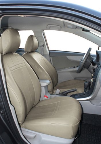 Premium CalTrend Faux Leather Car Seat Covers for 2013-2020 Ford Fusion - Sandstone Color, Custom Fit Front Bucket Seat Protection with S&Stone Insert & Trim (1 Set) | Perfect for Daily Commuting, Road Trips & Pet Protection