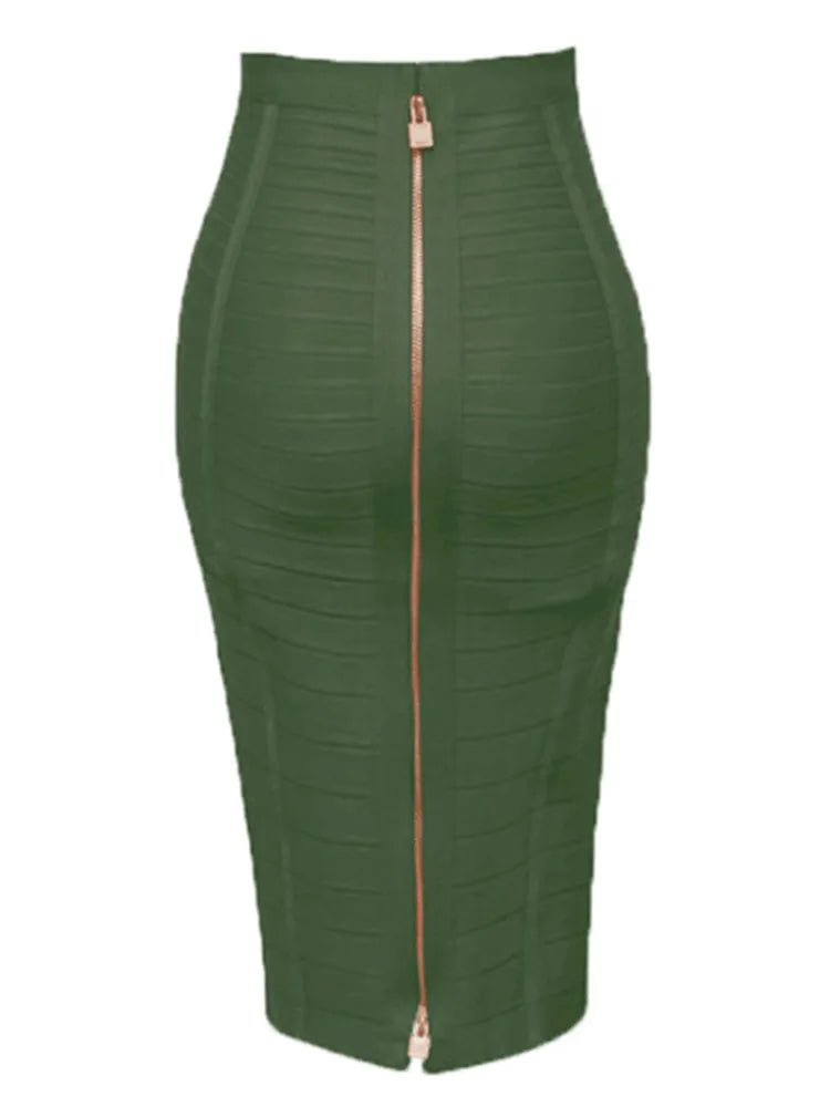 13 Colors Plus Size XL XXL 58cm Women's Sexy Zipper Bandage Skirt - Black Blue Orange Red Rayon A-Line Designer Skirt | Perfect for Clubwear, Night Out, Date Night & Party Outfits