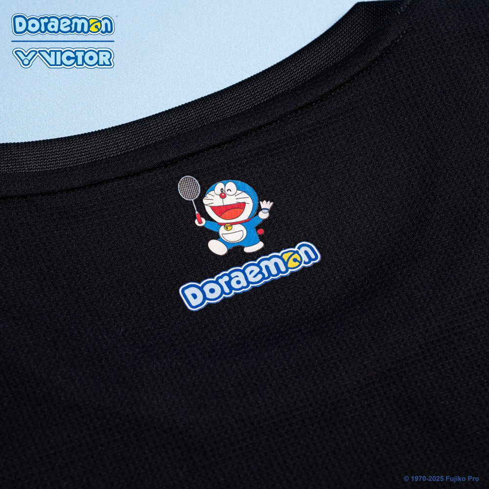 Victor x Doraemon Unisex Graphic T-Shirt - Anime Collaboration Cotton Tee for Men & Women - Casual Wear, Cosplay & Gift Idea (Black)