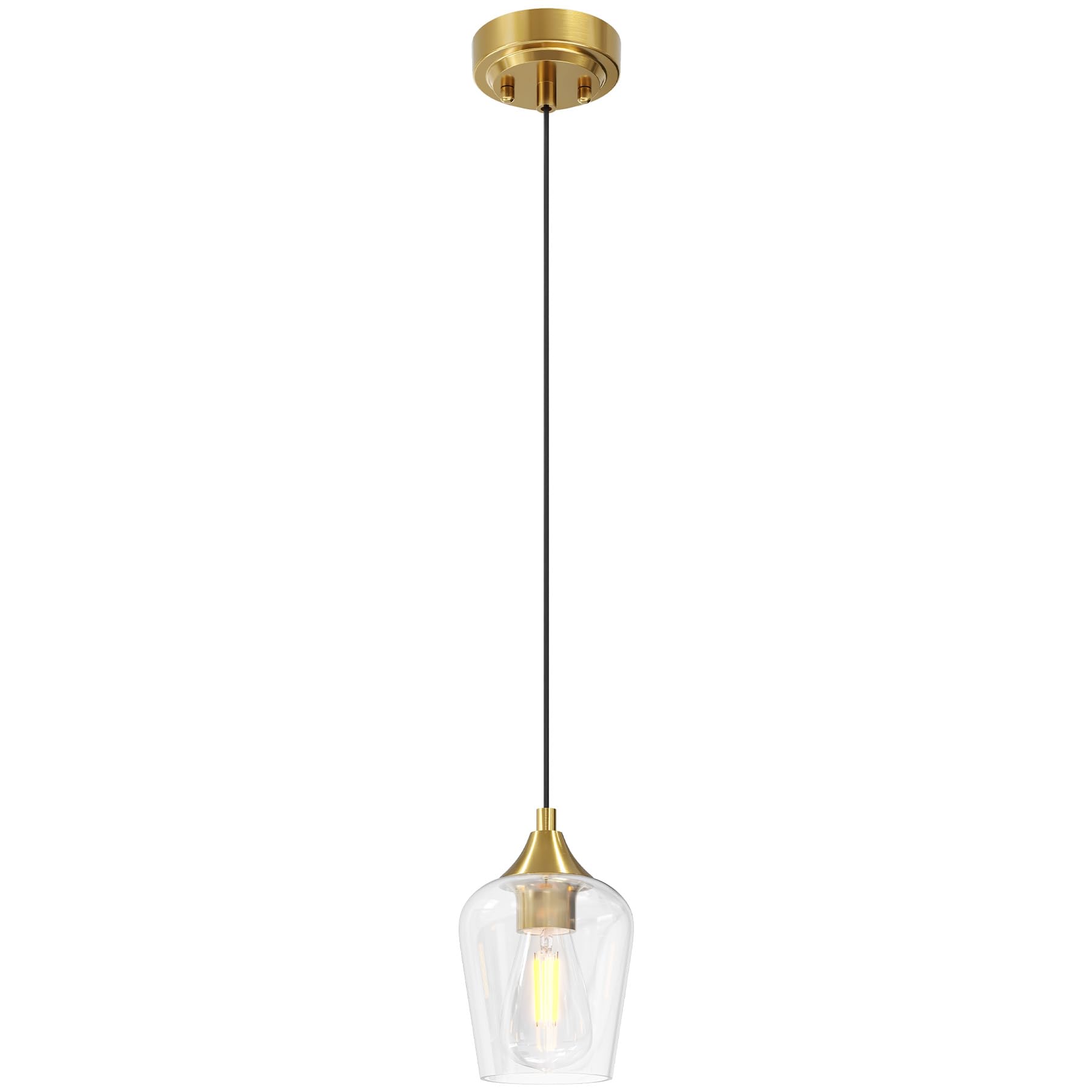 VONLUCE Modern Brushed Gold Pendant Light Fixture with Glass Shade & Adjustable Cable - E26 Base Kitchen Island Lighting for Living Room, Bedroom, Hallway - Perfect for Dining Areas, Entryways, and Home Decor