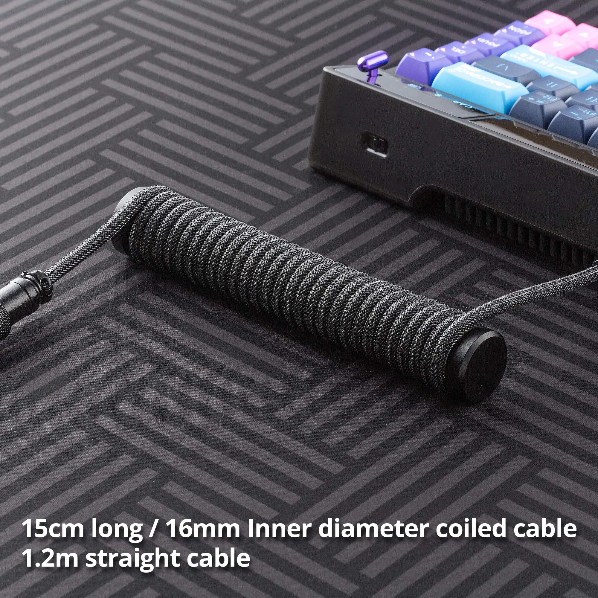 Premium Custom Coiled USB C Cable for Gaming Keyboards - Double-Sleeved Mechanical Keyboard Cable with Detachable Aluminum Aviator Connector (1.5M USB-C to USB-A, Carbon Black) - Perfect for Esports, Streaming & Professional Gaming Setups