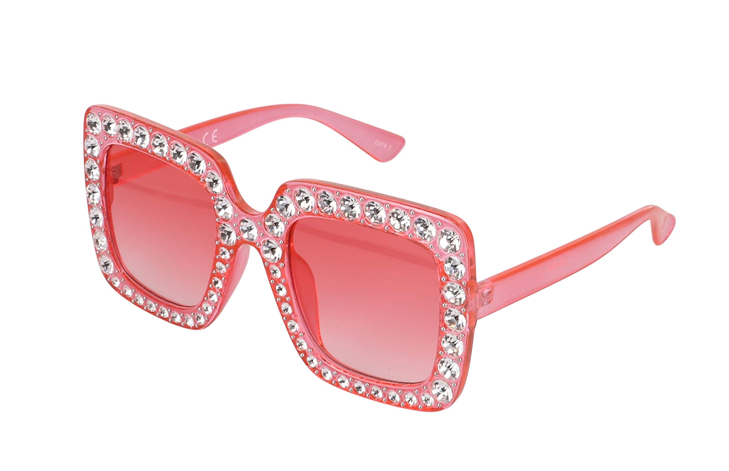 FLAWLESS Oversized Square Frame Bling Rhinestone Crystal Sunglasses for Women - Trendy UV Protection Glasses for Beach, Party & Summer Fashion