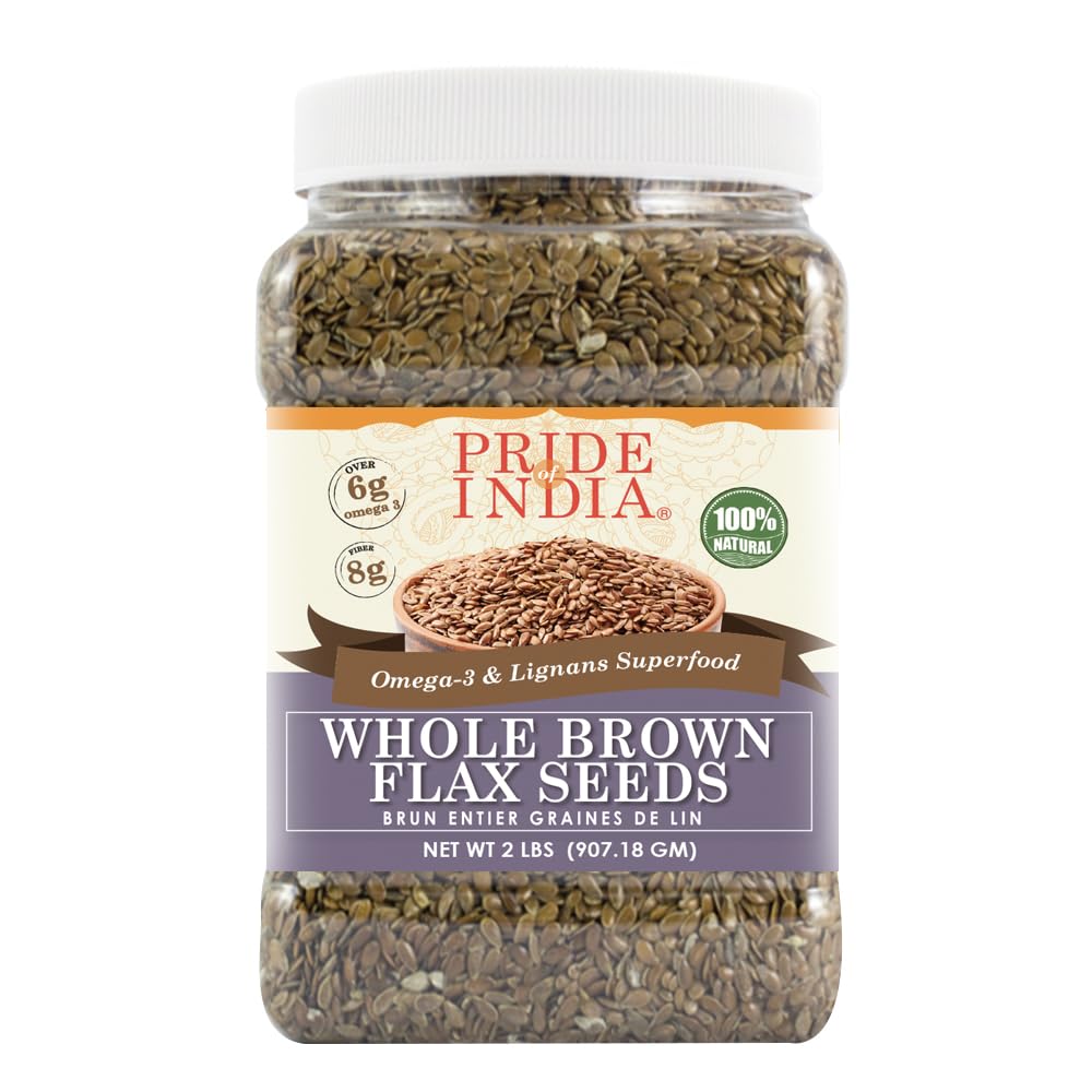 Organic Whole Brown Flax Seeds | Rich in Omega-3 & Lignans | 2 lbs Resealable Jar | Superfood for Smoothies, Baking & Healthy Snacks | Pride of India Premium Quality