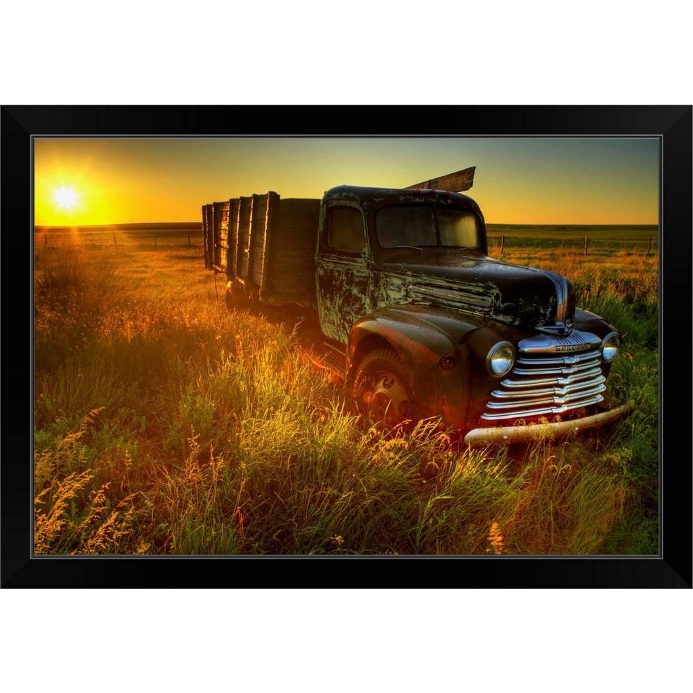 Vintage Abandoned Farm Truck Art Print - Black Framed Rustic Truck Wall Decor for Country Home, Office & Man Cave | Perfect for Farmhouse, Industrial & Western Style Interiors