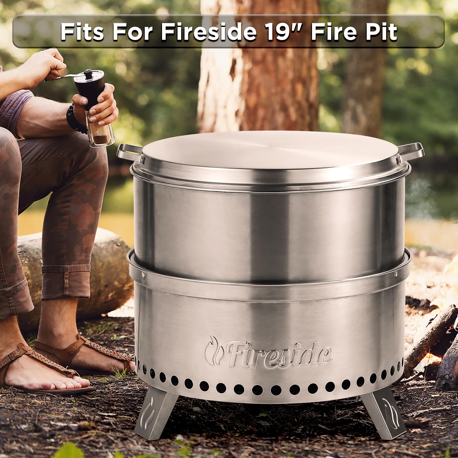 TURBRO Fireside Pluto R19 Lid - 19 Inch 304 Stainless Steel Fire Pit Cover for Outdoor & Camping - Perfect for Patio, Backyard, and RV Fire Pit Protection
