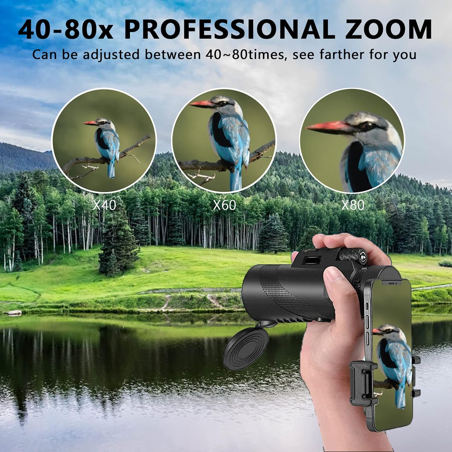 80x100 High Power Monocular Telescope for Adults - HD Smartphone Compatible for Stargazing, Hunting, Bird Watching | Perfect for Outdoor Activities, Travel, Camping & Hiking Adventures