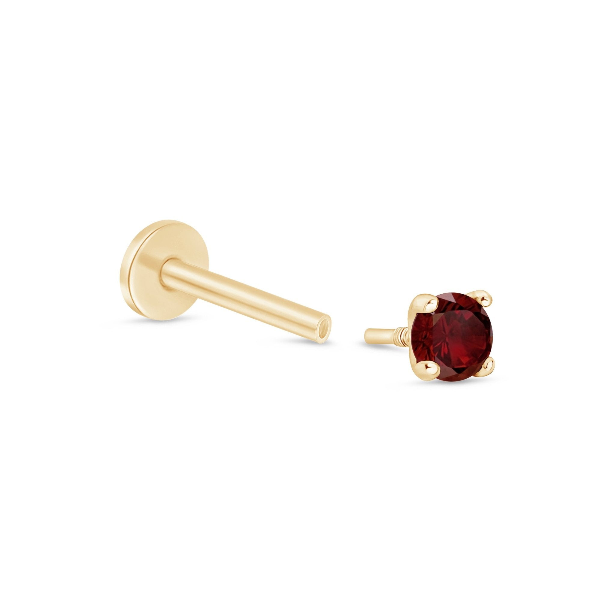 14k Yellow Gold Garnet Cartilage Flat Back Stud Earrings - Dainty & Hypoallergenic Piercing Jewelry for Women - Perfect for Everyday Wear & Special Occasions