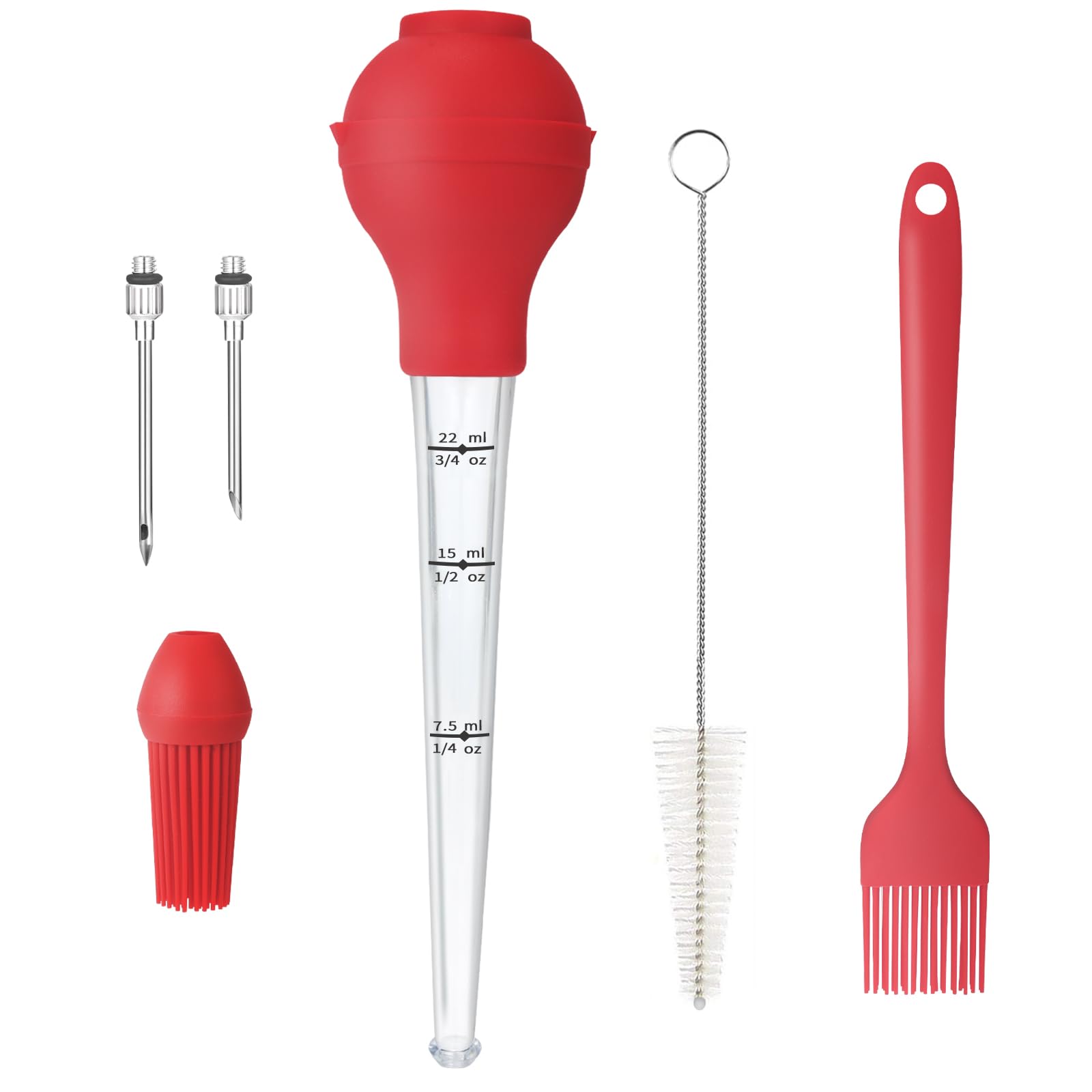 Premium Turkey Basting Syringe Kit - Food Grade Silicone Bulb with 2 Stainless Steel Injector Needles & Basting Brush - Perfect for Thanksgiving, Roasting, Grilling & Marinating Meats - Easy to Use & Clean