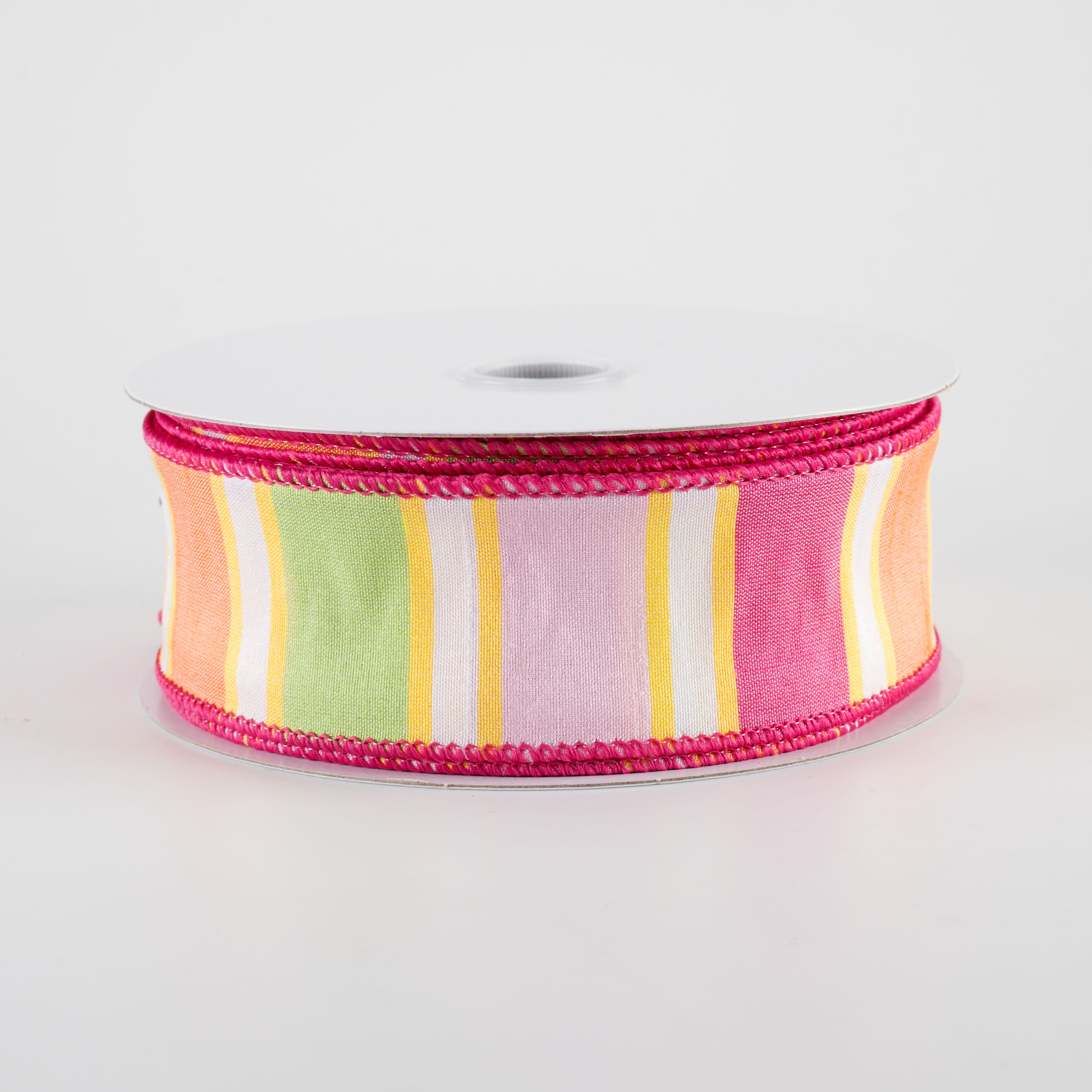 1.5 Inch Faux Dupioni Stripes Ribbon - Fuchsia, Pink, Yellow & Orange - 25 Yards Roll - Perfect for Gift Wrapping, DIY Crafts, Wedding Decorations & Hair Accessories