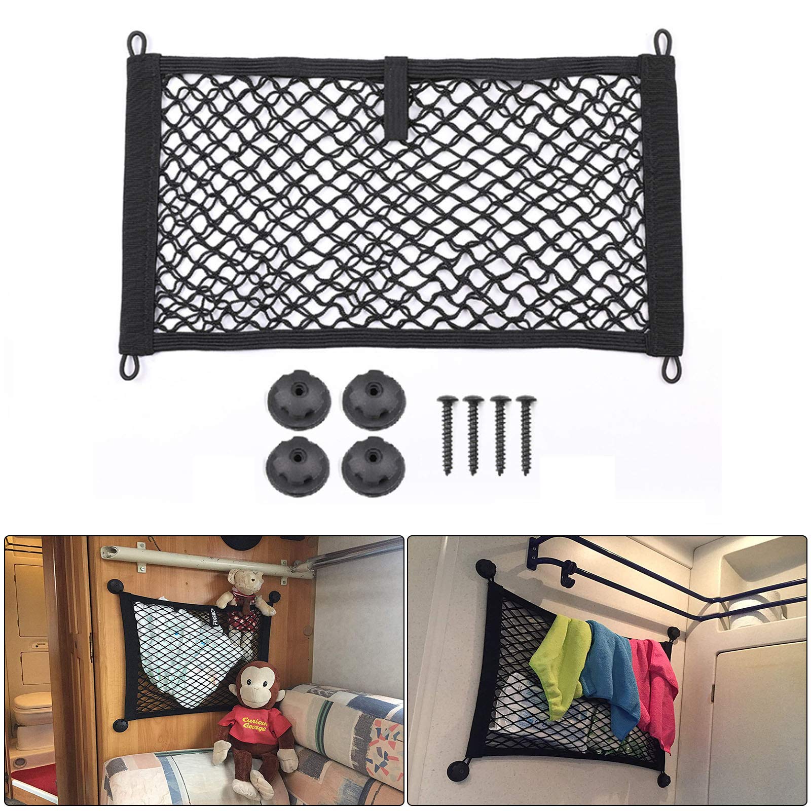Jutta Car Wall Mount Side Pocket Organizer - High Elastic Mesh Storage Net for Car, RV, Truck & Van (25x45cm, Black) | Perfect for Boot Trunk Cargo & Luggage Organization