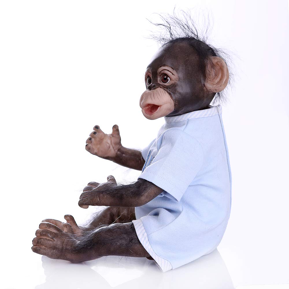 Handmade 16-Inch Reborn Baby Monkey Orangutan Art Doll - Realistic Black Collectible Boy for Nursery Decor, Gift, and Display
