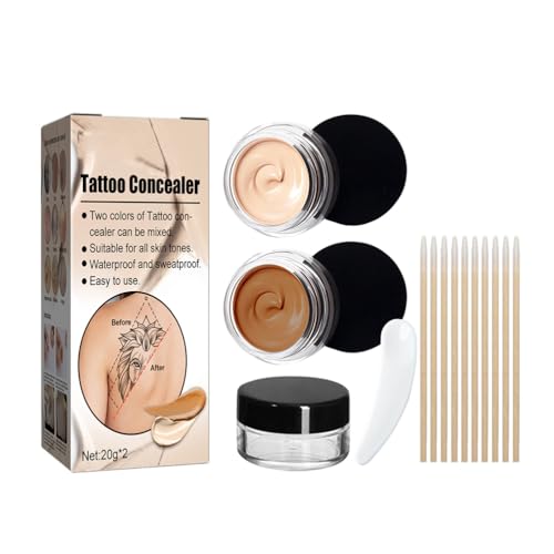 Brrnoo Tattoo Concealer 2 Pack - Waterproof Scar & Birthmark Cover Up Cream, Natural Skin Tone Makeup for Tattoos, Spots & Imperfections | Perfect for Weddings, Job Interviews & Professional Events