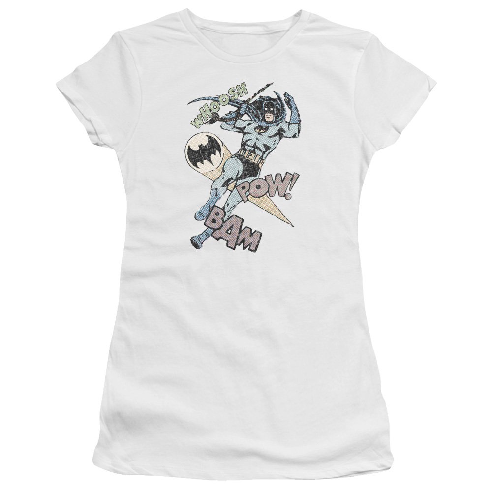 Trevco Batman Halftone Graphic Fitted T-Shirt for Women - Junior's Sheer Tee for Casual Wear & Superhero Fans | Perfect for Cosplay, Comic Con & Everyday Outfits